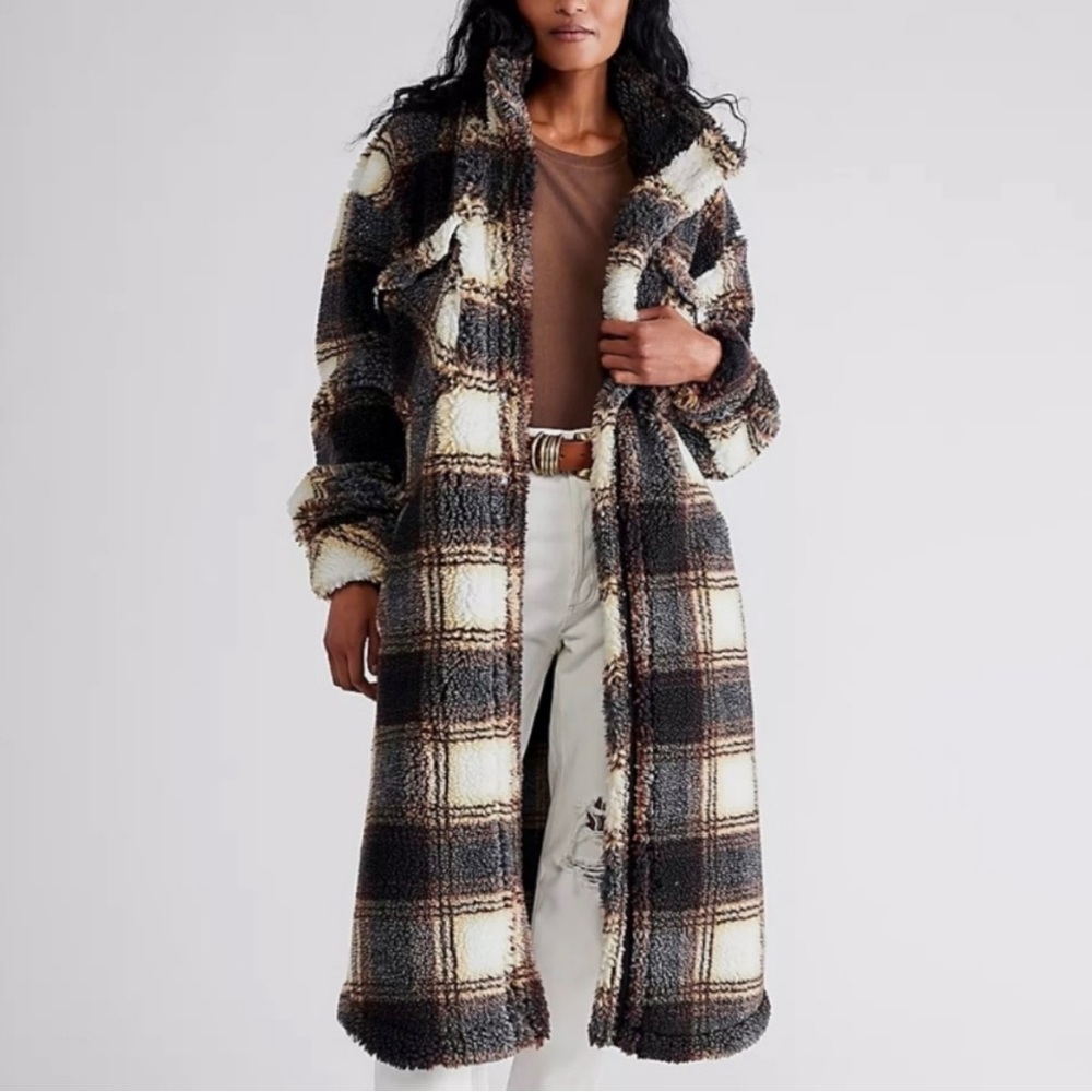 Free People Plaid Textured Coat